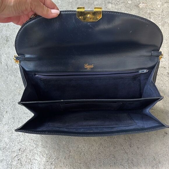 Authentic Navy Gucci Leather Shoulder Bag - Picture 7 of 10
